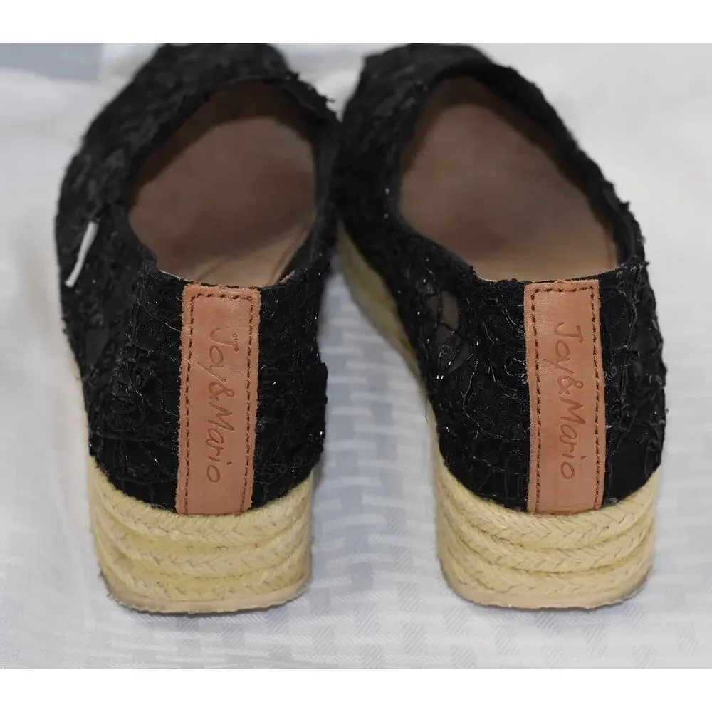 JOY & MARIO Mesh Sequin Espadrilles Wedge Heel Platform Shoes Size 7